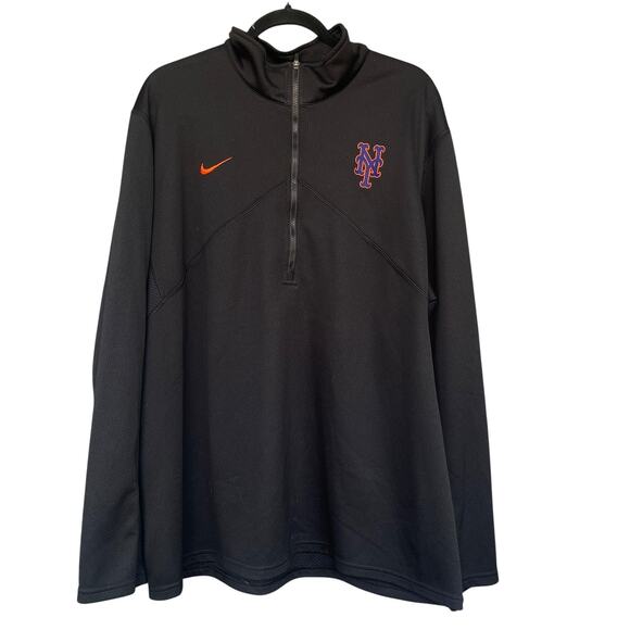 New York Mets Pullover Mens XXL Black MLB Baseball Quarter Zip Nike Dri Fit - Picture 1 of 10